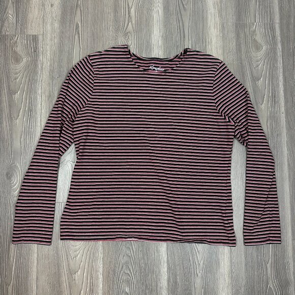 Kim Rogers Striped Long Sleeve Top Black Red White Stretchy Classic L - Picture 1 of 6